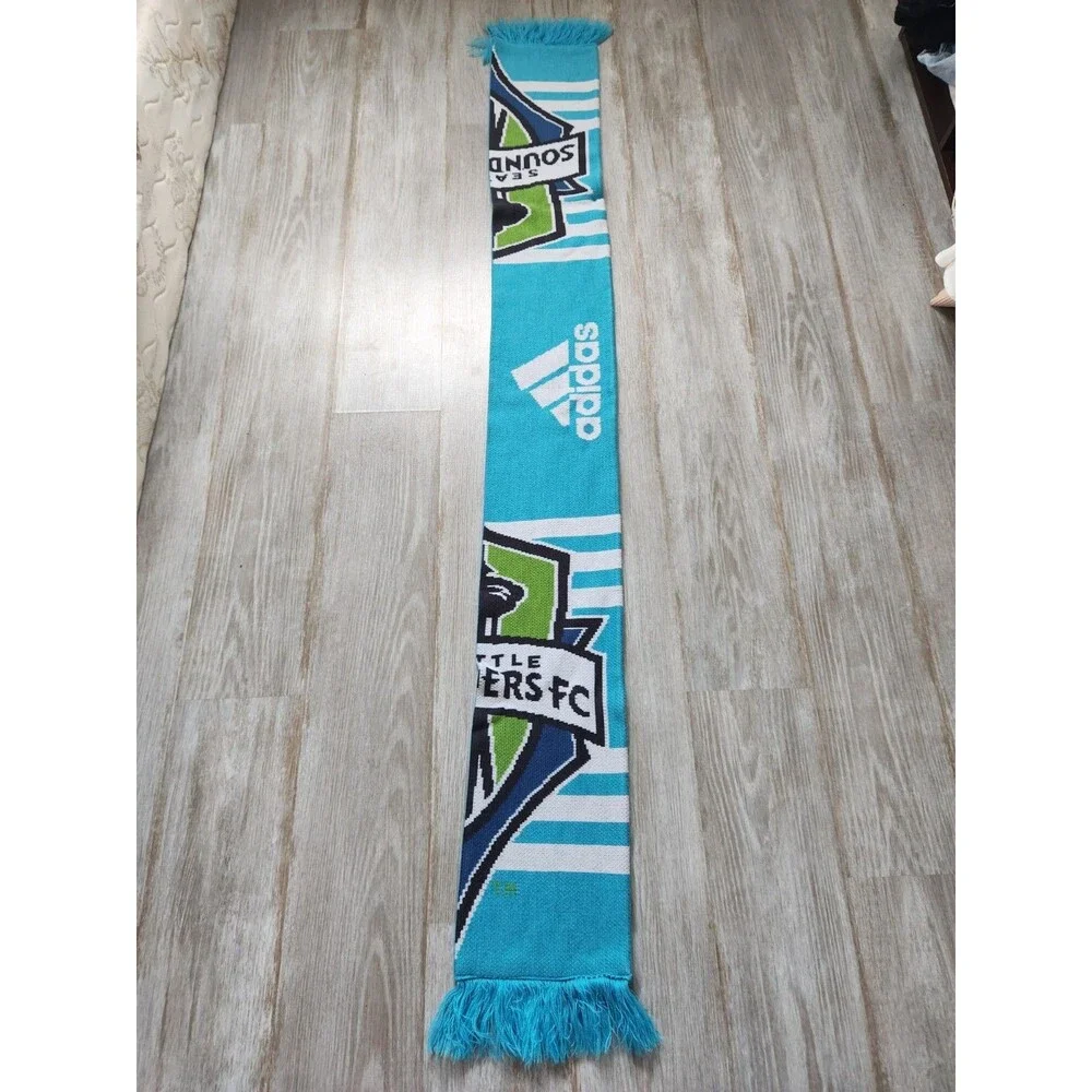 Seattle Sounders FC Adidas Scarf MLS Soccer Fan Knit Fringe Blue Green EUC